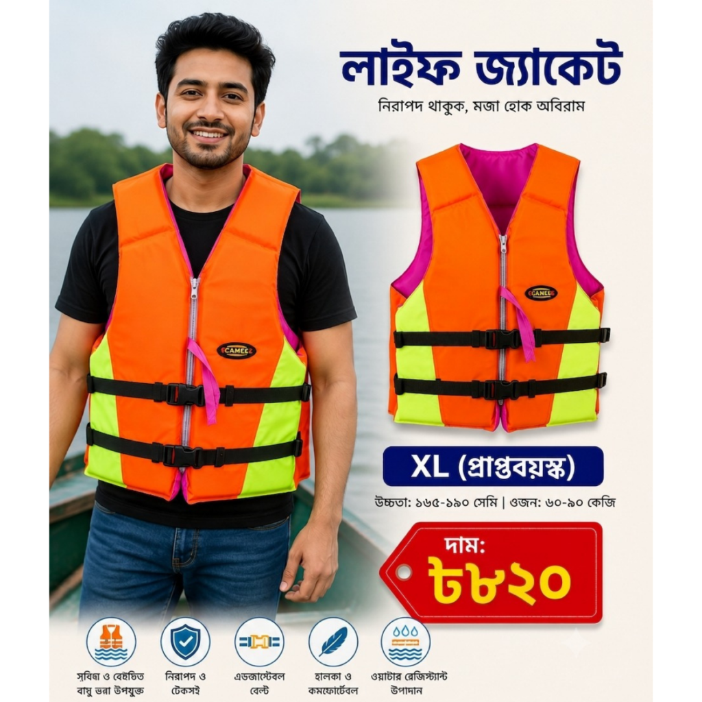 প্রিমিয়াম লাইফ জ্যাকেট – শিশু থেকে প্রাপ্তবয়স্ক সবার জন্য LT